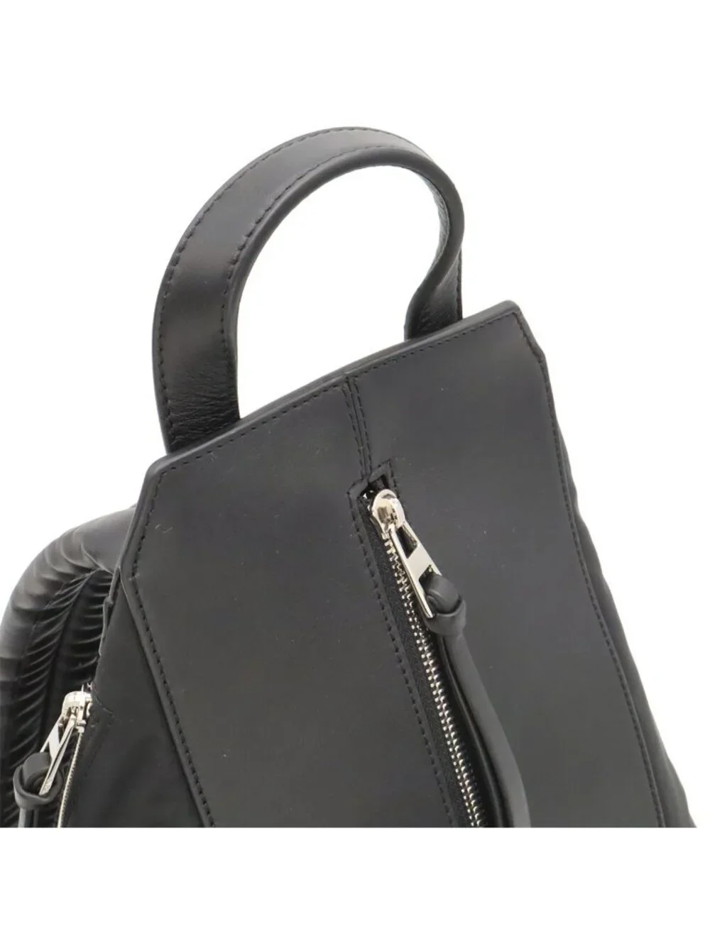 Loewe Convertible Backpack Small Shoulder Bag Nylon Leather Black Silver